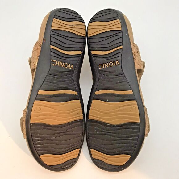 Vionic Paros Cork Sandals Women's 9 Brown Leather Hook & Loop Slingback Shoes - Picture 8 of 10